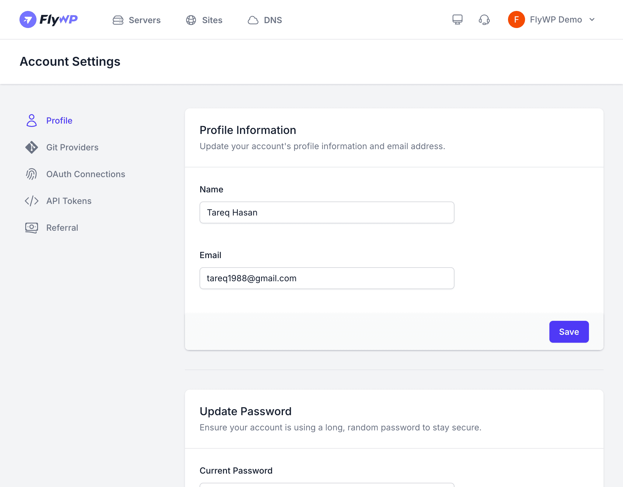 Account profile settings