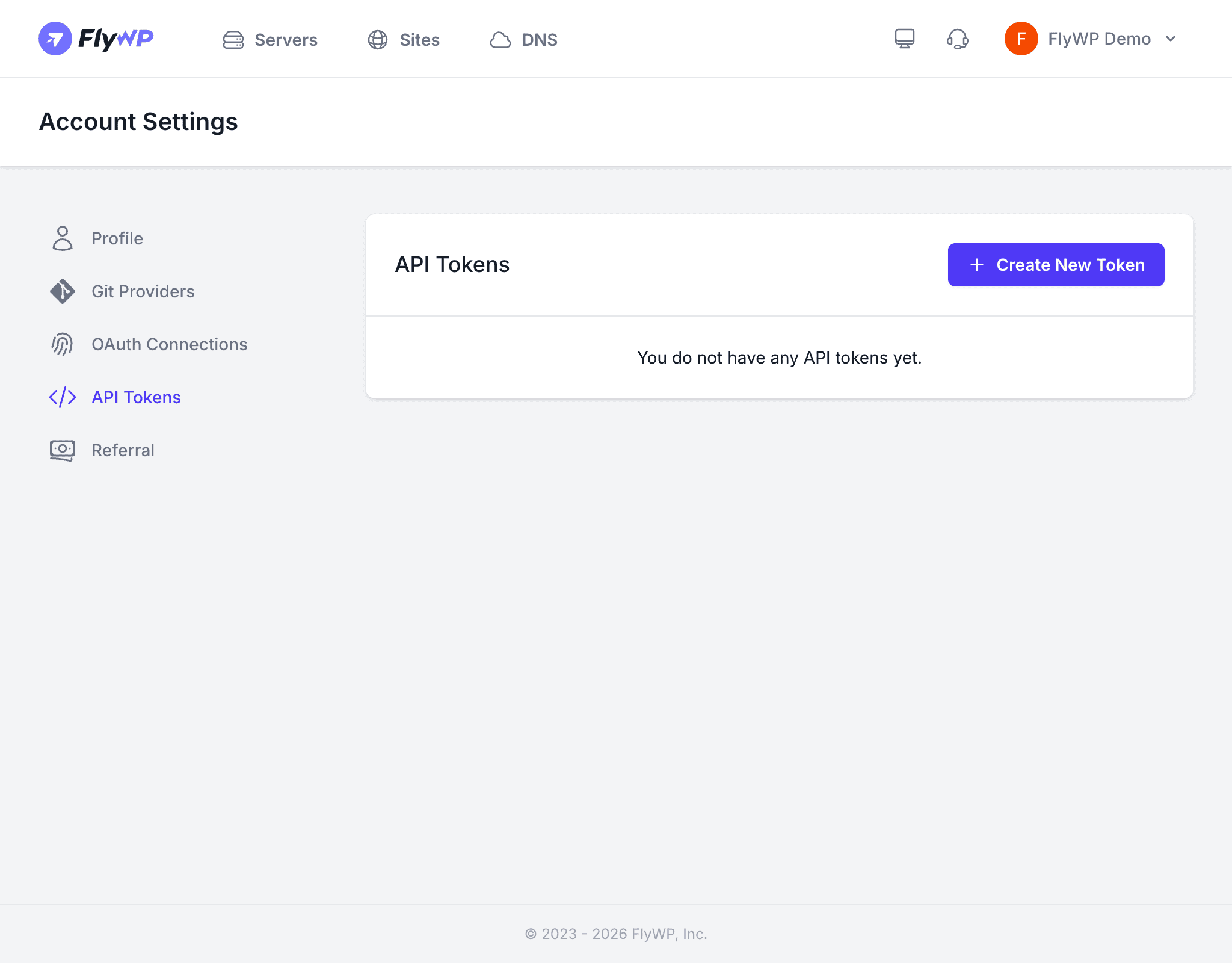 API tokens page
