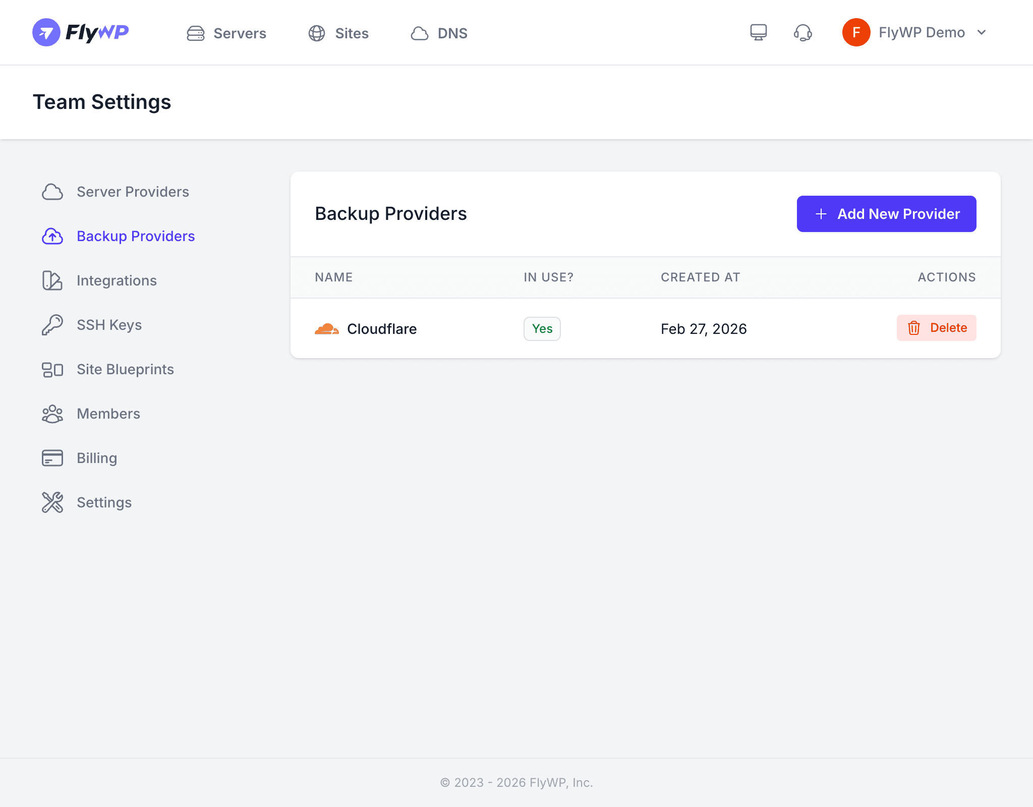 Backup providers configuration
