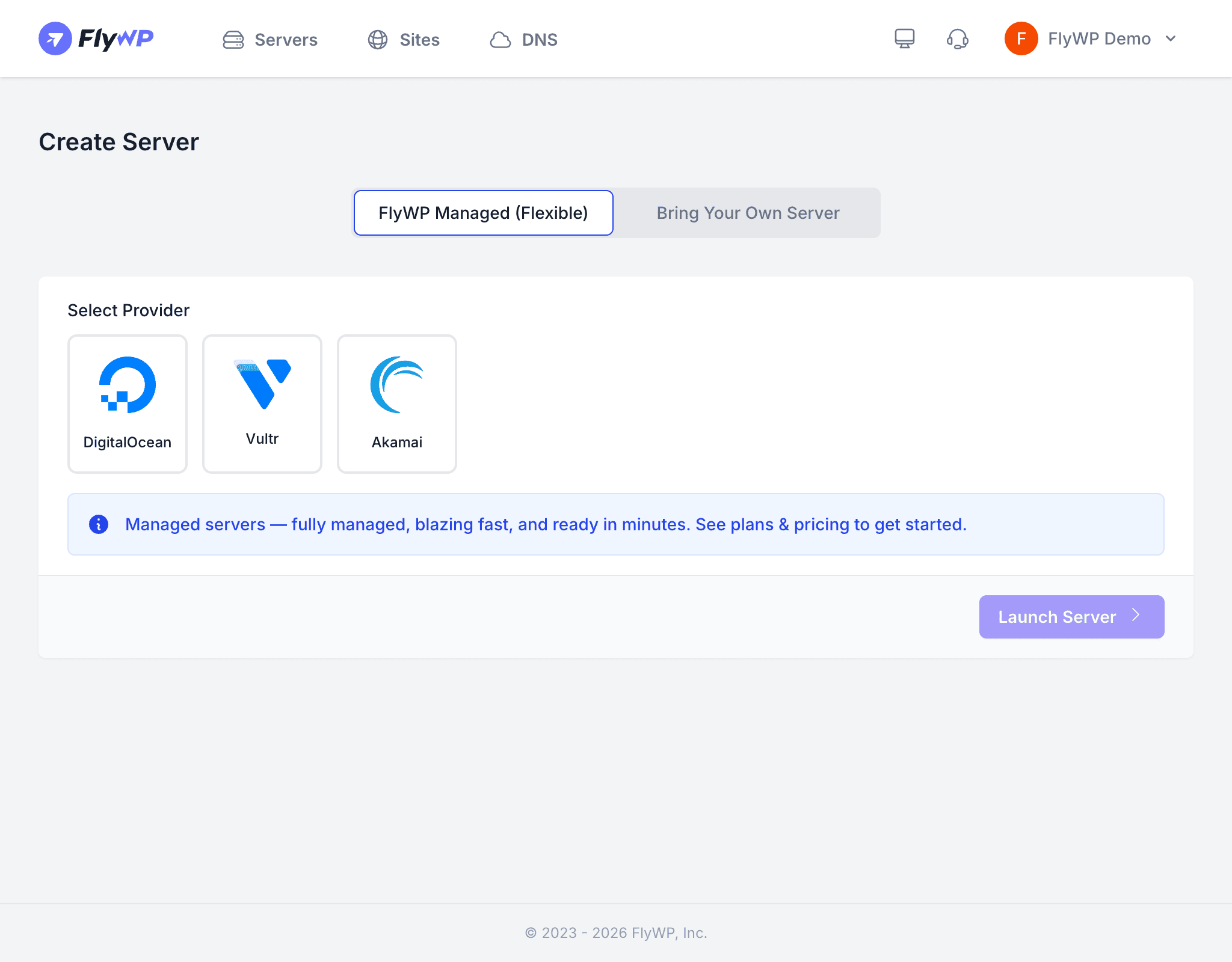 Create server wizard