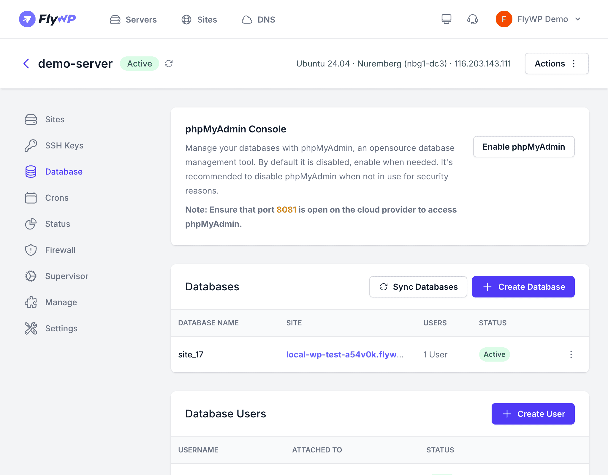 Database management page