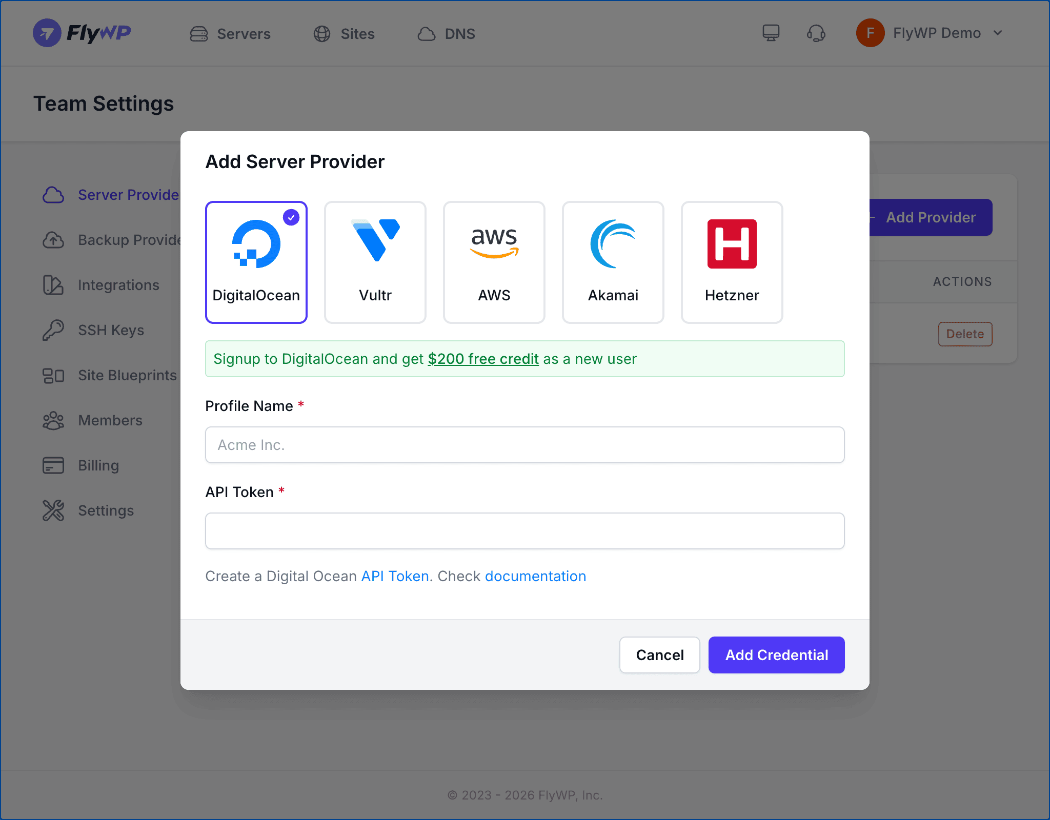 Adding AWS in FlyWP