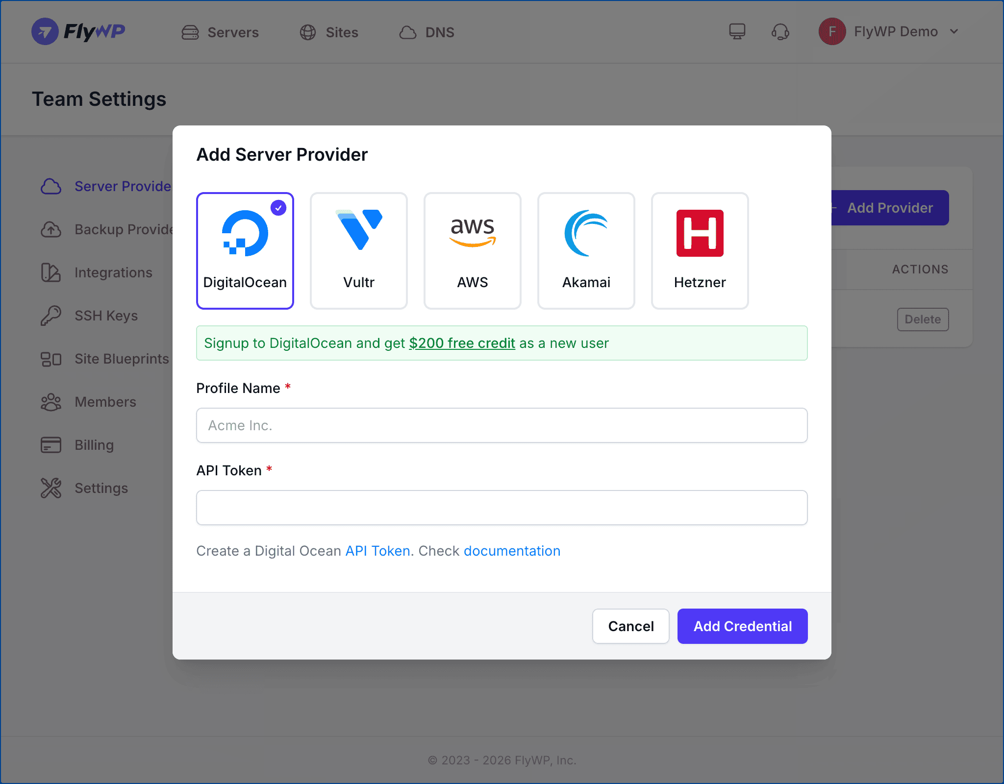 Adding Vultr in FlyWP