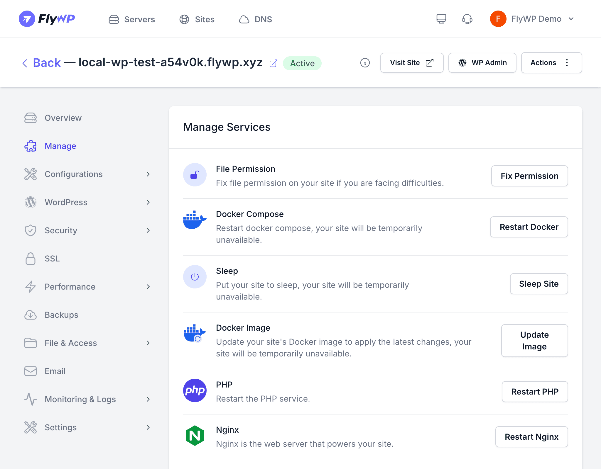 Site management page