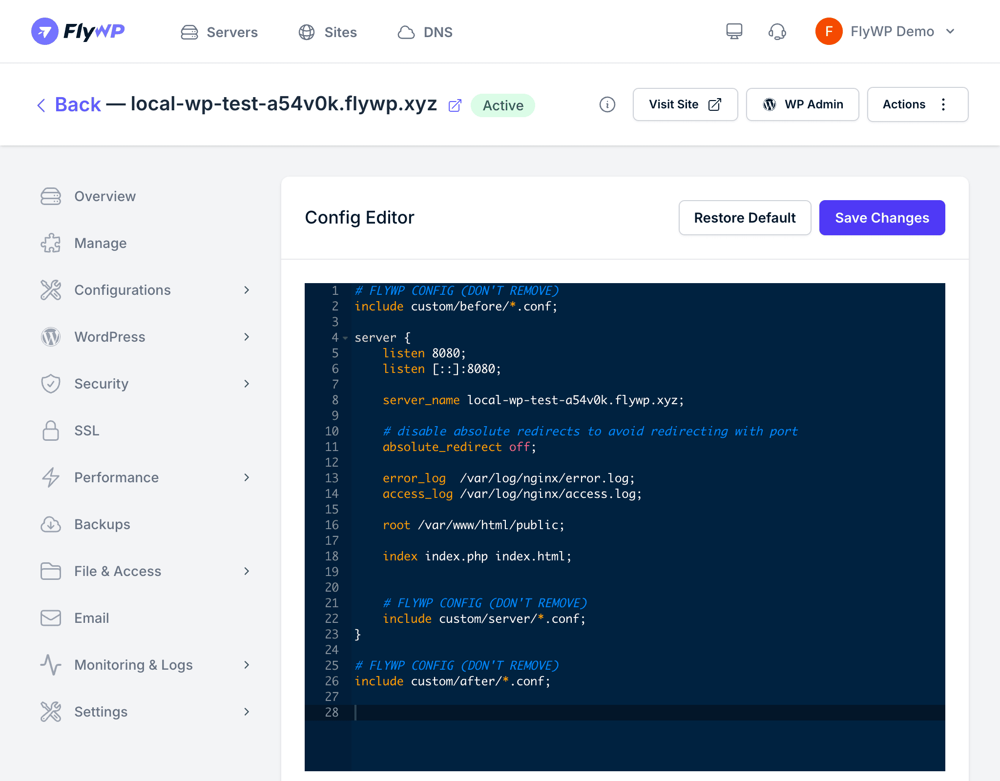 Nginx configuration editor