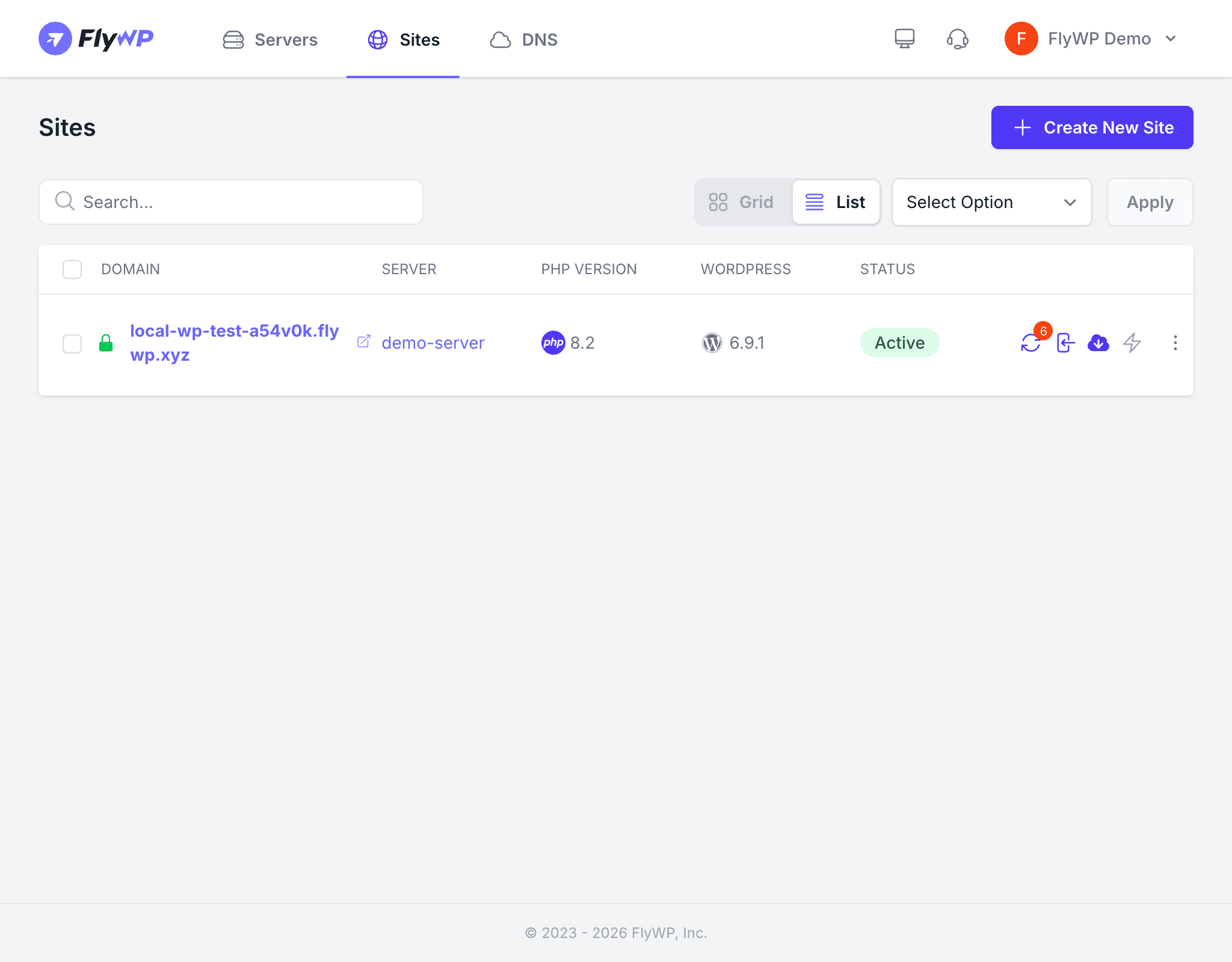 Sites listing page