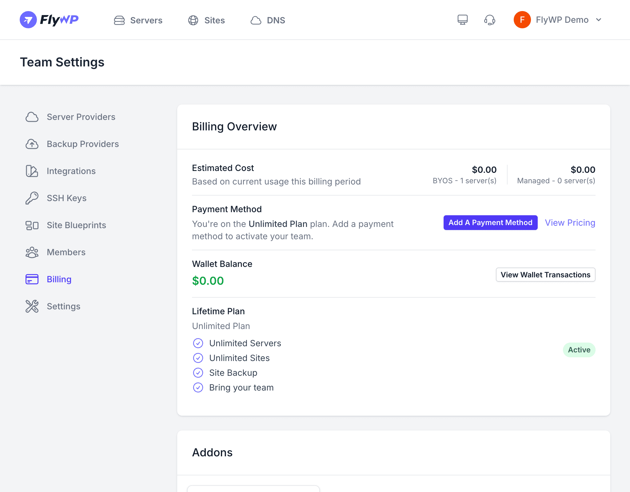 Billing and subscription page
